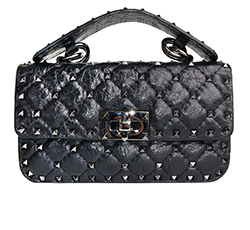 Valentino Rockstud Spike Small Quilted Bag, Cracked Leather, Black, BL-N12